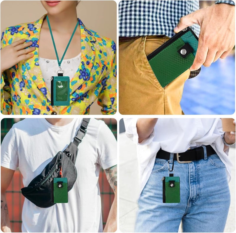 MASAPHIL MASAPHlL Small Lanyard Wallet for Women/Men with RFID Blocking ID Card Wallet, Minimalist Nylon Zipper Pouch, Travel Neck Wallet with Keychain, ID Window for Card,Coin,Cash (Olive Green+Green) - Image 2